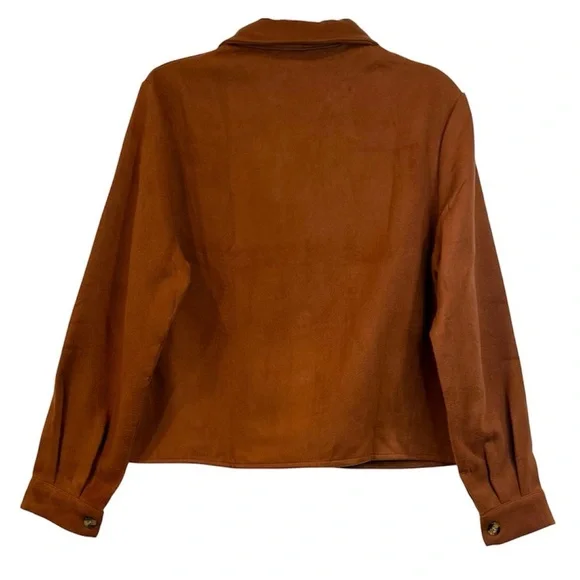 Hotouch Jacket Brushed Flannel Cropped Shacket Brown Size Small Western Boho NWT - Picture 4 of 10